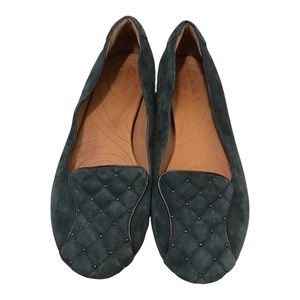 Indigo By Clarks Womens Green Studded Quilted Leather Ballet Flat Shoes 8 M